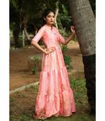 Pink printed art silk stitched dresses