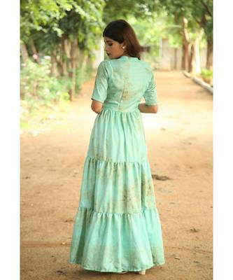 green printed art silk stitched dresses 3