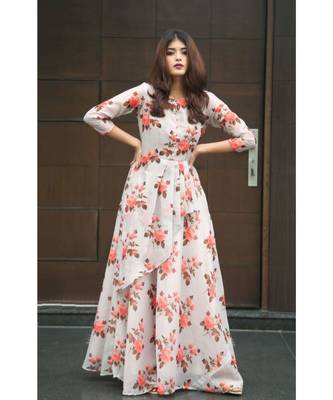 multicolor printed Chanderi stitched dresses 1