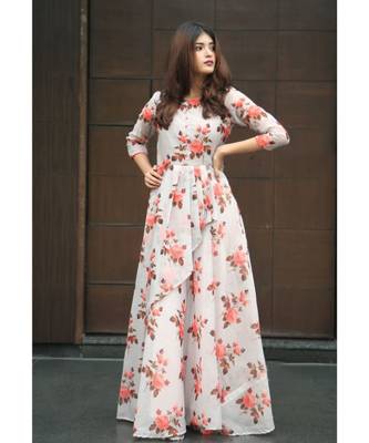 multicolor printed Chanderi stitched dresses 3