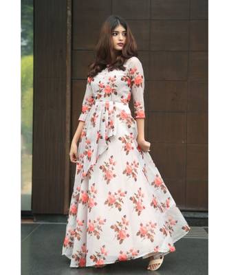 multicolor printed Chanderi stitched dresses 4