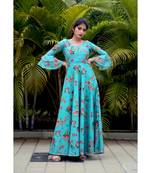 Blue printed Chanderi stitched dresses