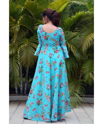 Blue printed Chanderi stitched dresses 4