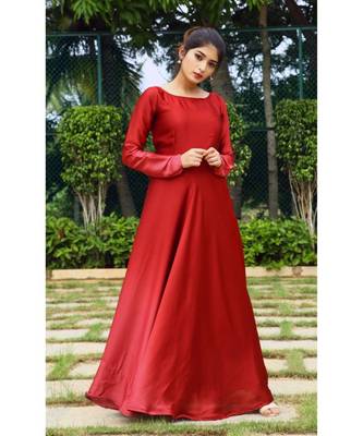 Maroon printed satin stitched dresses 2