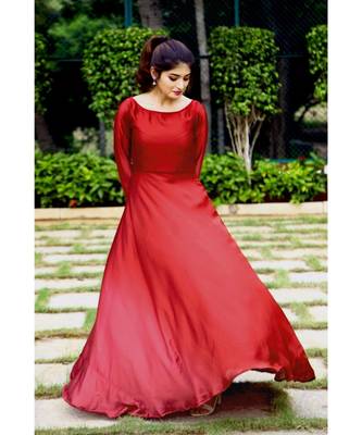 Maroon printed satin stitched dresses 3