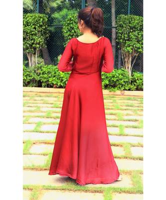 Maroon printed satin stitched dresses 5