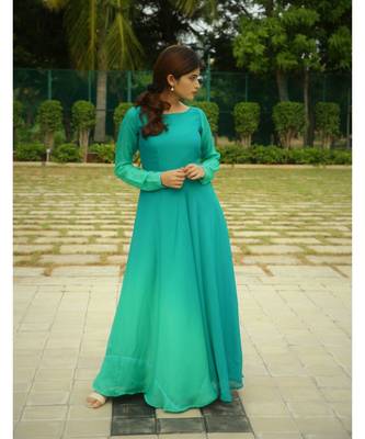green printed satin stitched dresses 2