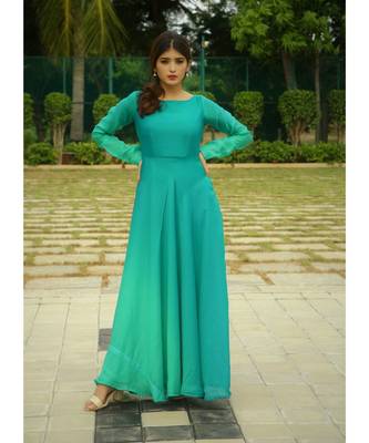 green printed satin stitched dresses 3
