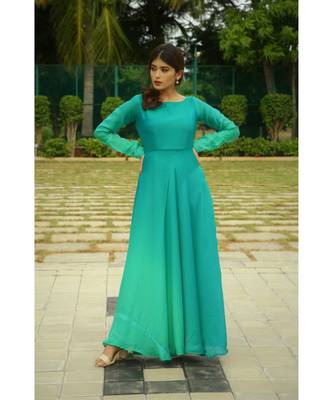green printed satin stitched dresses 4