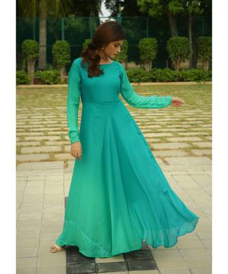 green printed satin stitched dresses 5