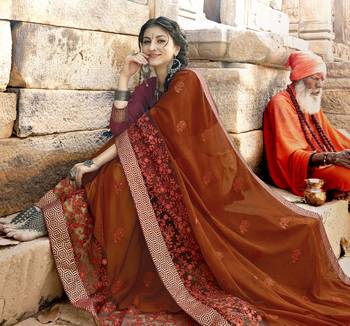 Dark orange embroidered georgette saree with blouse 2