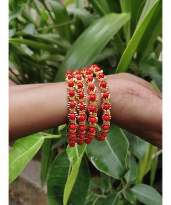Traditional Ethnic Gold Plated Red Coral Design Bangle Set For Women & Girls 1