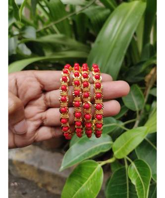 Traditional Ethnic Gold Plated Red Coral Design Bangle Set For Women & Girls 3