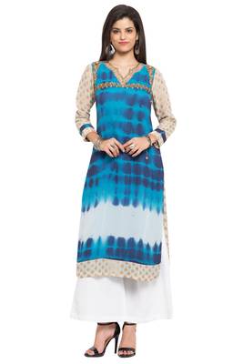 Blue Embroidered Georgette Party Wear Kurti 1