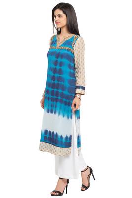 Blue Embroidered Georgette Party Wear Kurti 2