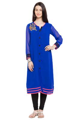 Blue Embroidered Georgette Party Wear Kurti 1