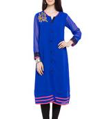 Blue Embroidered Georgette Party Wear Kurti