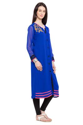 Blue Embroidered Georgette Party Wear Kurti 2