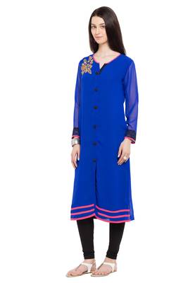 Blue Embroidered Georgette Party Wear Kurti 3