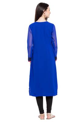 Blue Embroidered Georgette Party Wear Kurti 4