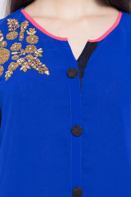 Blue Embroidered Georgette Party Wear Kurti 5