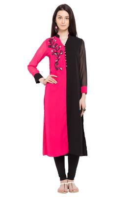 Pink Embroidered Georgette Party Wear Kurti 1