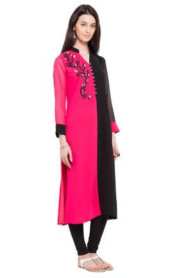 Pink Embroidered Georgette Party Wear Kurti 2