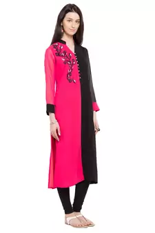 Pink Embroidered Georgette Party Wear Kurti