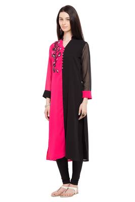 Pink Embroidered Georgette Party Wear Kurti 3