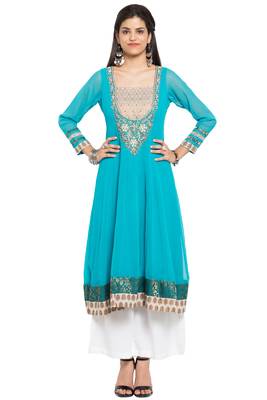 Blue Embroidered Georgette Party Wear Kurti 1