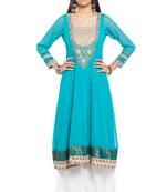Blue Embroidered Georgette Party Wear Kurti