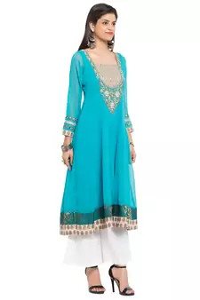 Blue Embroidered Georgette Party Wear Kurti