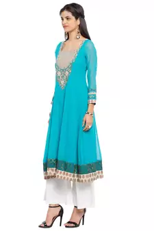 Blue Embroidered Georgette Party Wear Kurti