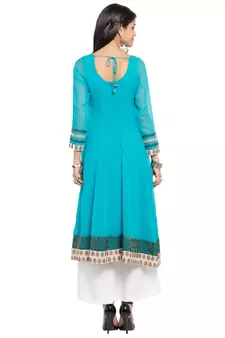 Blue Embroidered Georgette Party Wear Kurti