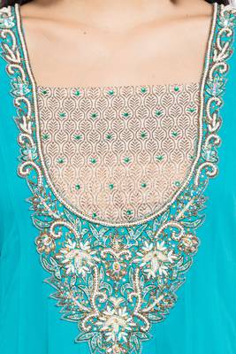 Blue Embroidered Georgette Party Wear Kurti 5