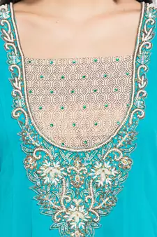 Blue Embroidered Georgette Party Wear Kurti