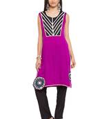 Purple Embroidered Cotton Party Wear Kurti