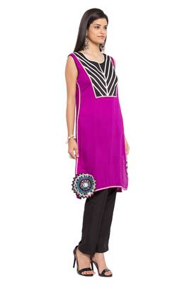 Purple Embroidered Cotton Party Wear Kurti 2