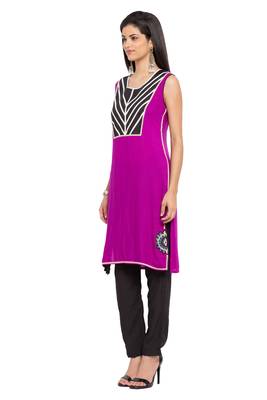 Purple Embroidered Cotton Party Wear Kurti 3