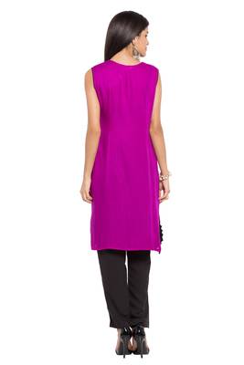 Purple Embroidered Cotton Party Wear Kurti 4