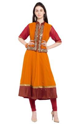 Magenta Embroidered Georgette Party Wear Kurti 1