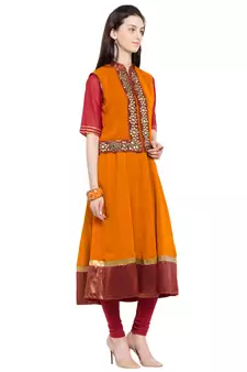 Magenta Embroidered Georgette Party Wear Kurti