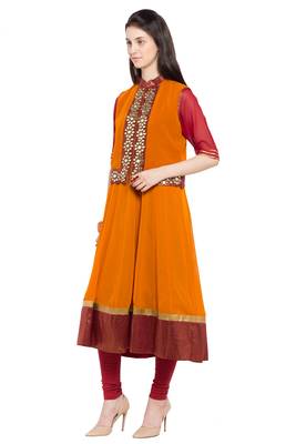 Magenta Embroidered Georgette Party Wear Kurti 3