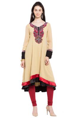 Beige Embroidered Georgette Party Wear Kurti 1