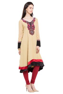 Beige Embroidered Georgette Party Wear Kurti 2