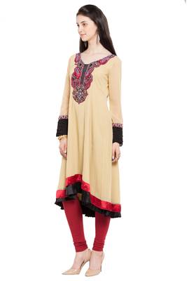 Beige Embroidered Georgette Party Wear Kurti 3