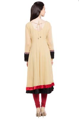 Beige Embroidered Georgette Party Wear Kurti 4