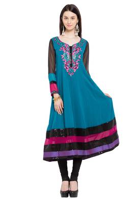 Blue Embroidered Georgette Party Wear Kurti 1