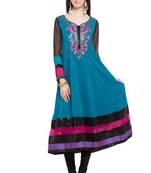 Blue Embroidered Georgette Party Wear Kurti