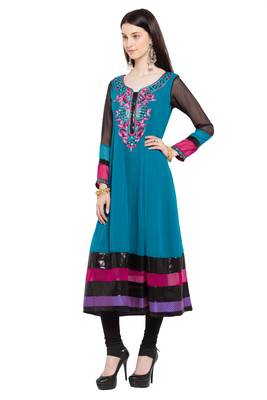 Blue Embroidered Georgette Party Wear Kurti 2
